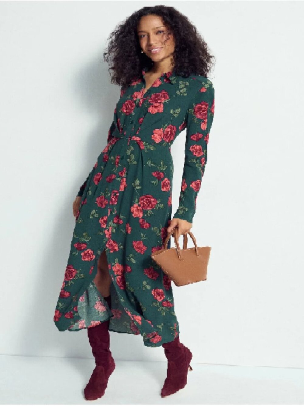 Favorite Daughter Icon Floral Button Up Maxi Dress Green Rose $268